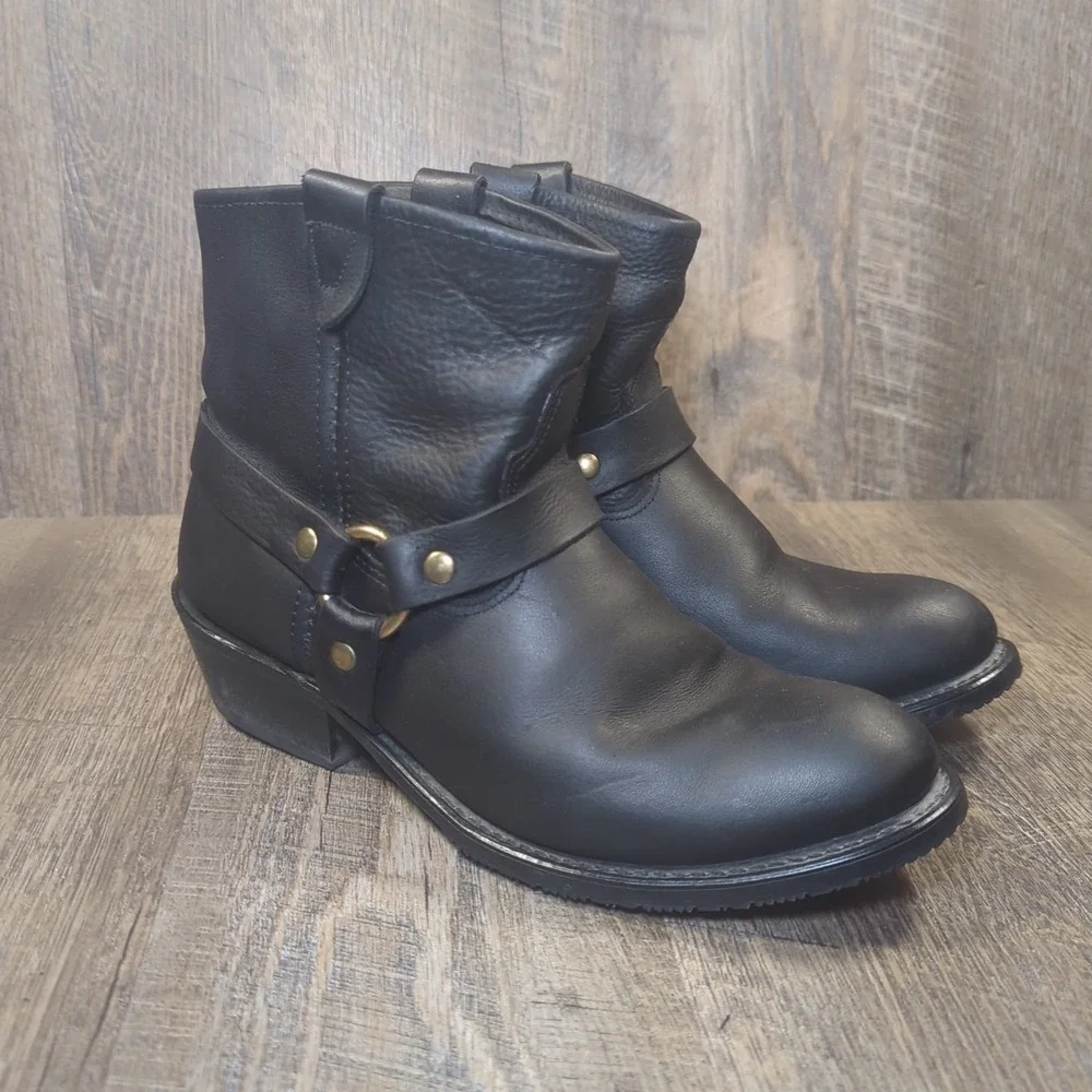 Double-H Women's Black Leather Ankle Harness Boot Square Toe Women's Size 10 M